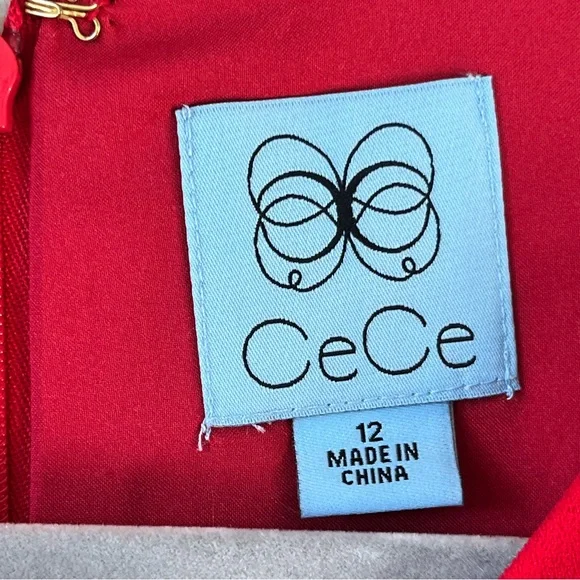 CeCe Vibrant Red Mini Shift Dress Scoop Neck Holiday Festive Cocktail Party 12 - Picture 8 of 9